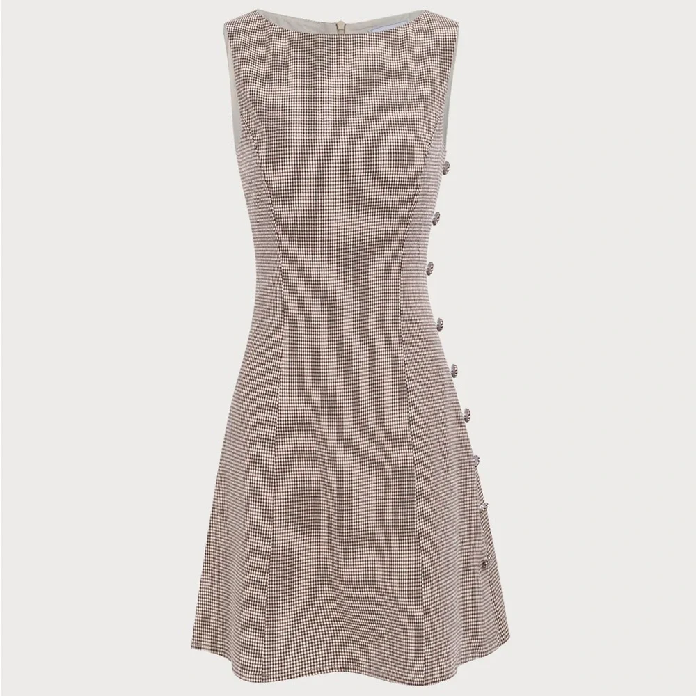Rihoas Women's Boat Neck Brown Plaid Mini Dress - Picture 5 of 8